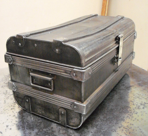 old polished steel luggage box